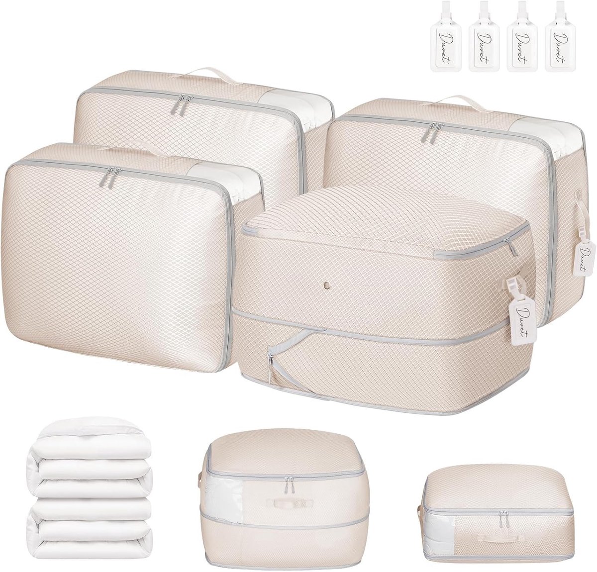 Duvet Opbergzakken - 4 Stuks, Ruimtebesparende Compressiezakken voor Dekbed, Kussens en Lakens met Rits, Ideaal voor Efficiënte Opberging en Organisatie