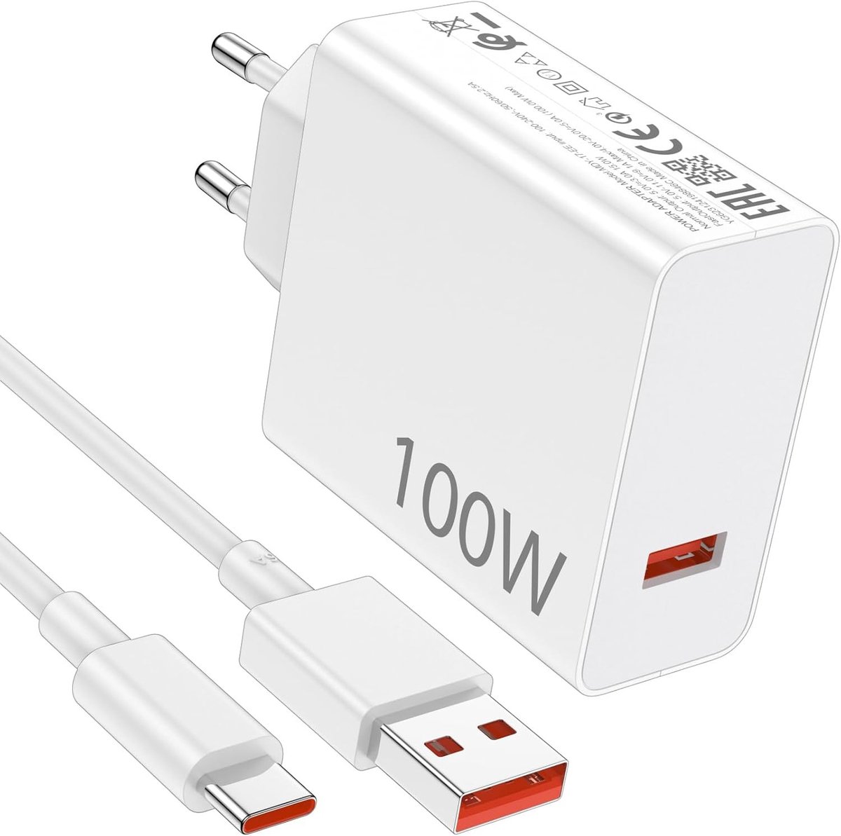 Krachtige 100W USB C Oplader met 6A Type C Kabel van 1m voor Snelladen van Smartphones en Tablets