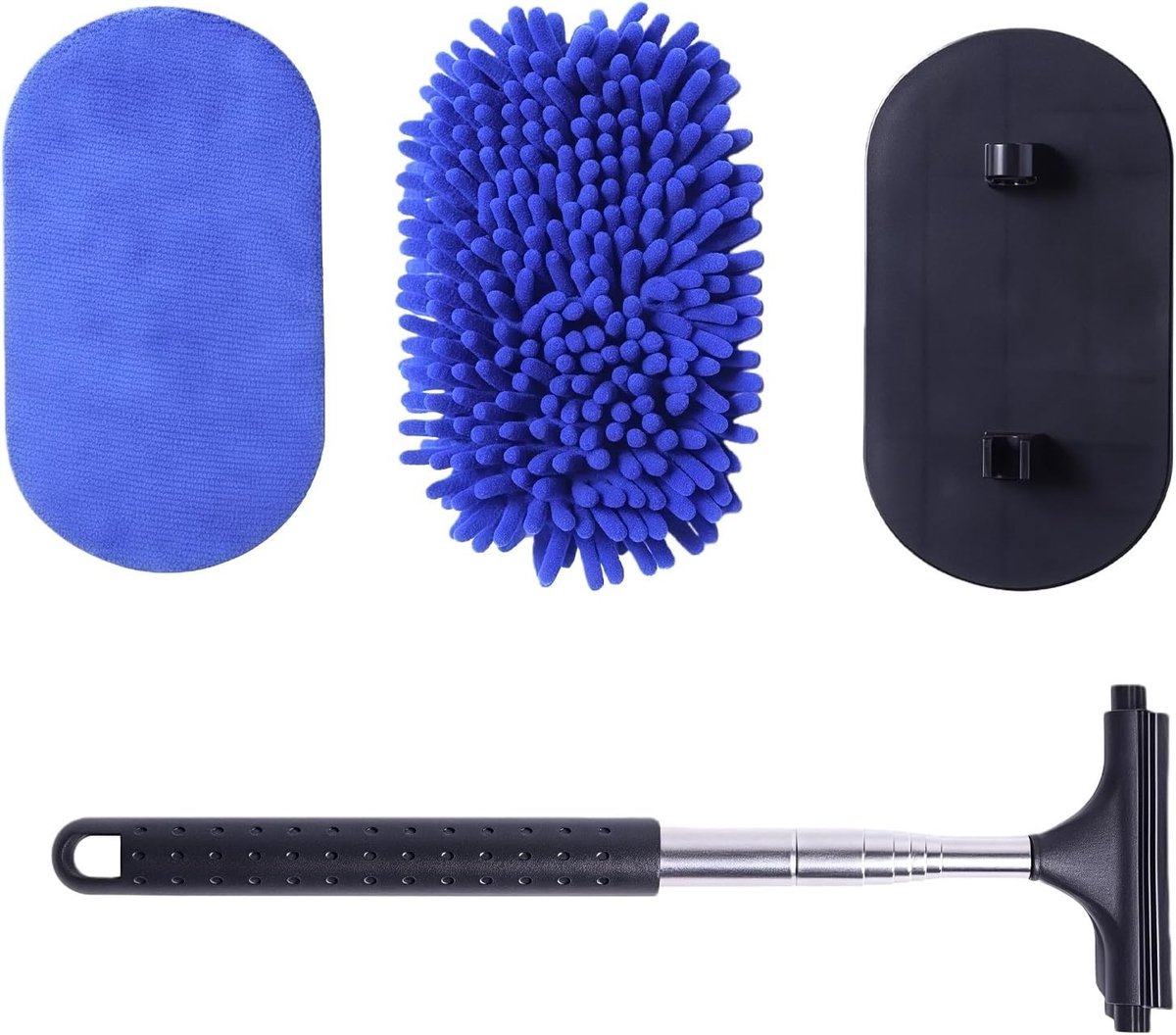 3-in-1 Ruitenreiniger voor Auto, Uittrekbare Voorruitreiniger met Draaibare Hoofd en Microvezelhoezen voor Effectieve Reiniging en Schone Ramen