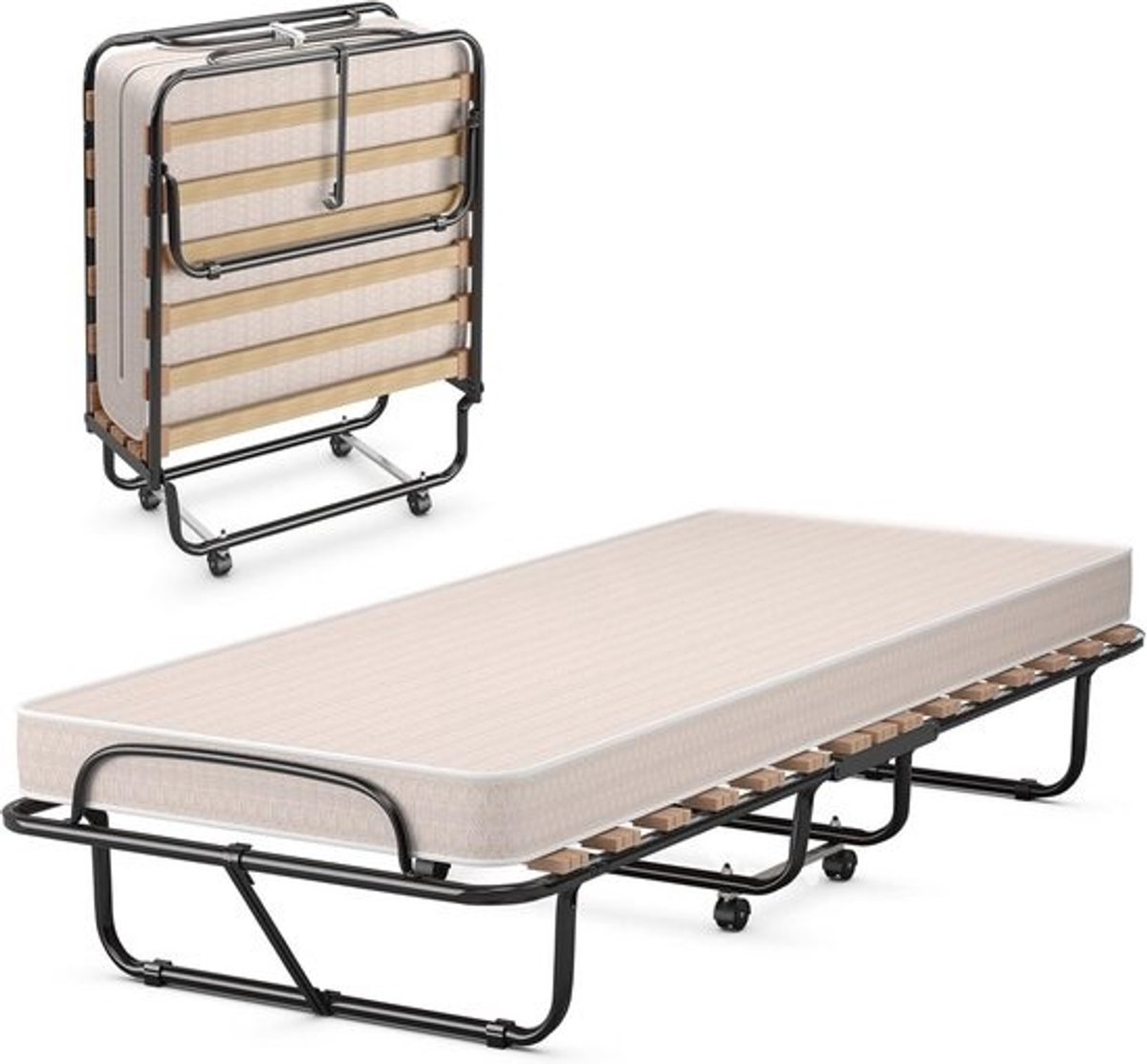 Inklapbaar Eenpersoonsbed 80 x 190 cm met Traagschuim Matras - Volwassenen - Metalen Frame, Reisbed, Belastbaar tot 130 kg