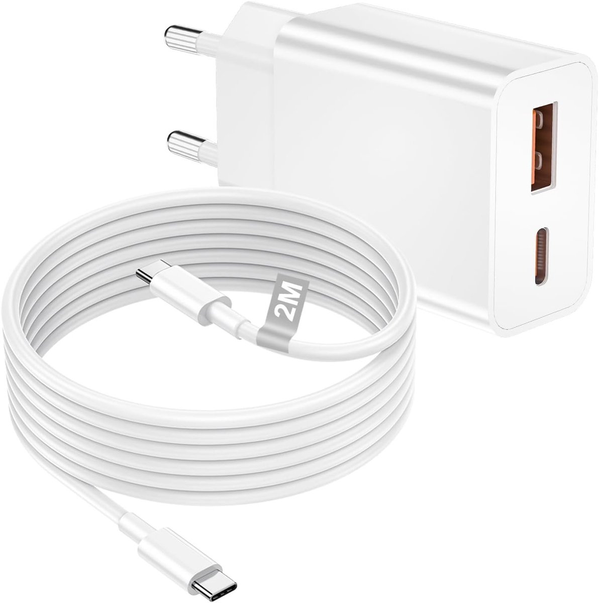 Krachtige 20W Snellader met 2 Poorten en 2M USB C Kabel voor iPhone, iPad en Samsung Galaxy