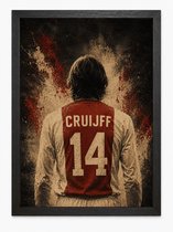 Johan Cruijff Poster Ajax | Retro Voetbalposter Nummer 14 | Inclusief Zwarte A4 Lijst | Wanddecoratie