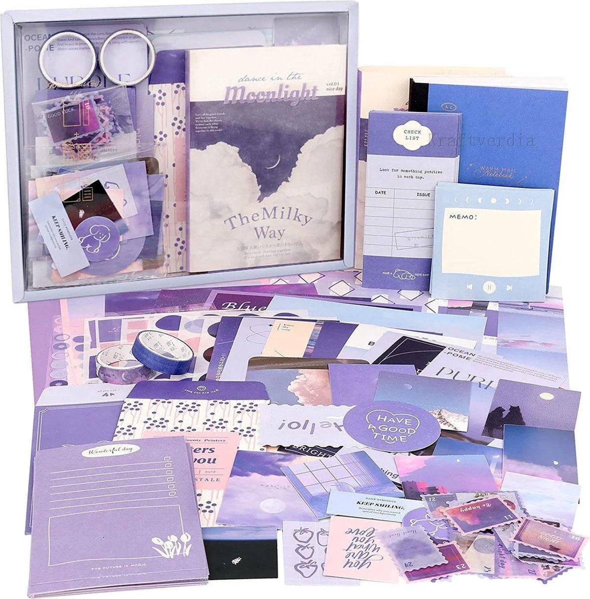 casalora - Bullet Journal Set - DIY scrapbookcadeaus - Notitieboek A6 - Accesoires - Stickers - Sjablonen - Washi Tape - Schrijfwaren - Geschikt voor tienermeisjes/kinderen - Paars