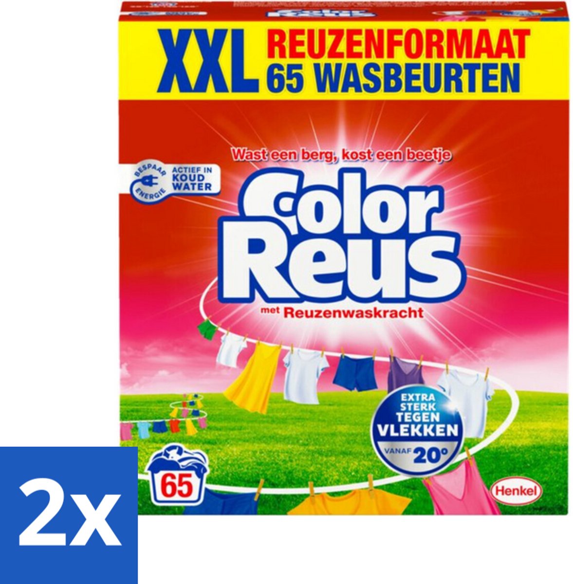 2 x Color Reus - Waspoeder - Gekleurde Was - 65 Wasbeurten - Waspoeder - Gekleurde Was - Vlekkenverwijdering - Kleurbescherming - Wasmiddel