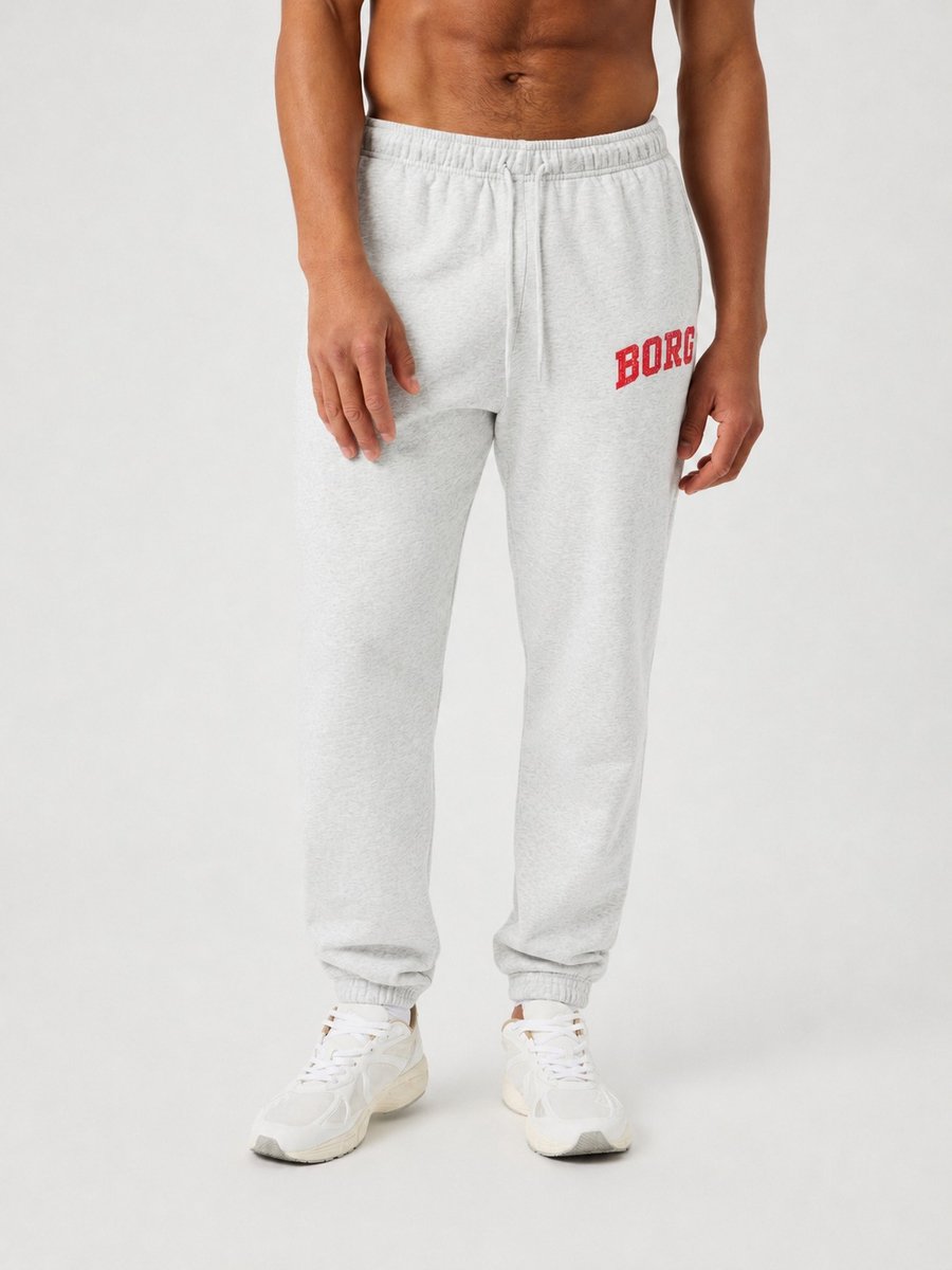Björn Borg Classic Print Joggingbroek Heren Lange Sportbroek Mannen - 100% Katoen - Lichtgrijs - Maat M