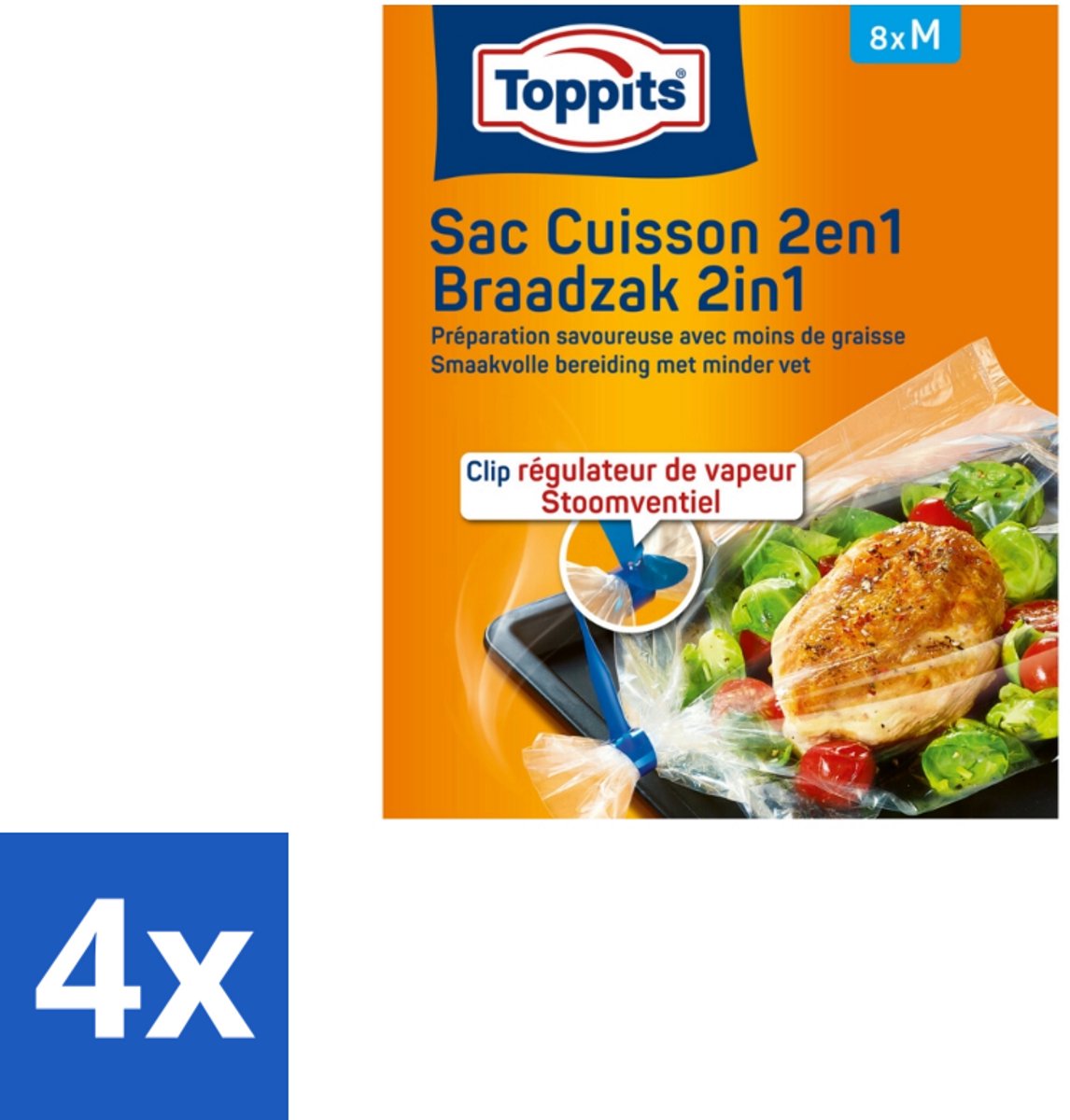 Toppits – 2-in-1 Braad- & Stoomzakken – Maat M – 8 Zakjes - Voordeelverpakking - 4 stuks