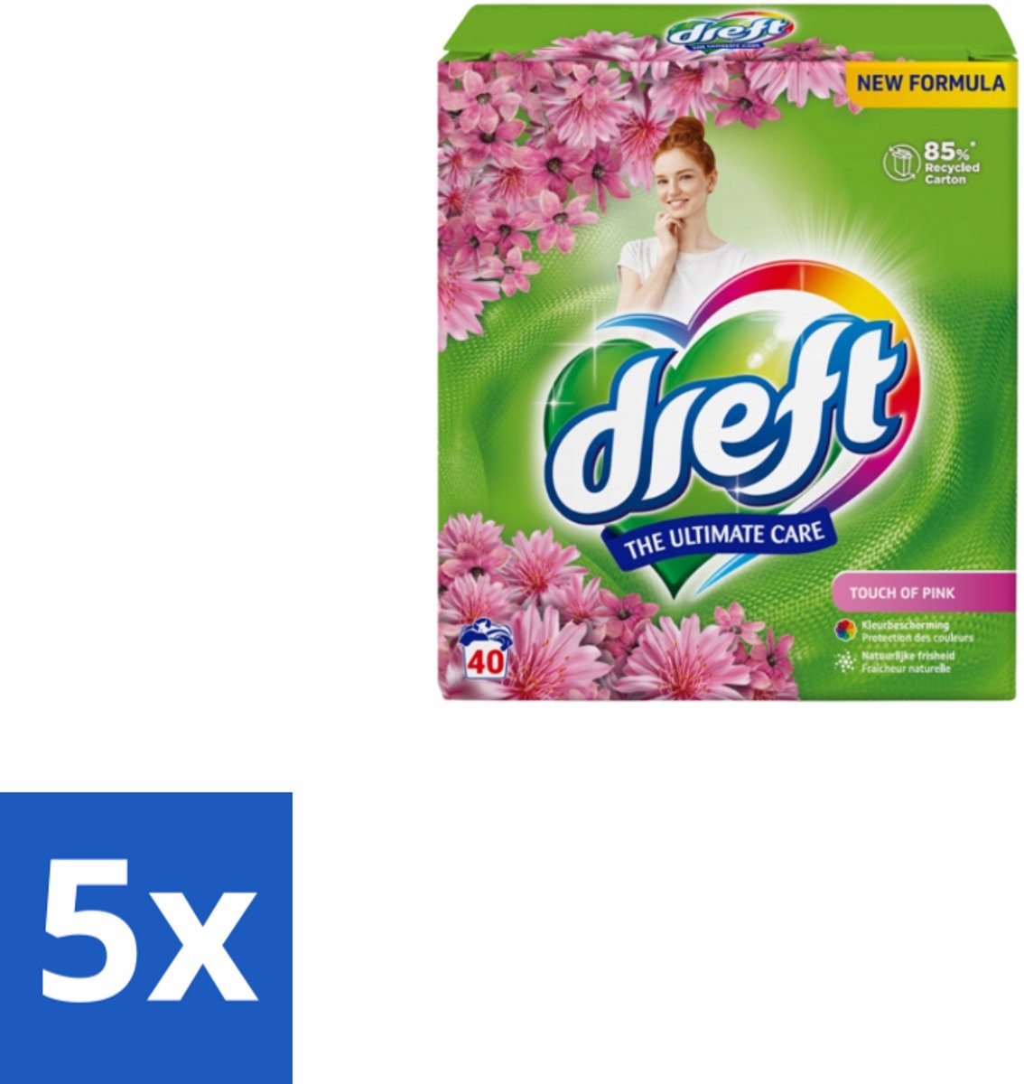 Dreft – Touch Pink – Poeder Wasmiddel – 2,6 kg – 40 wasbeurten - Bulkverpakking - 5 stuks