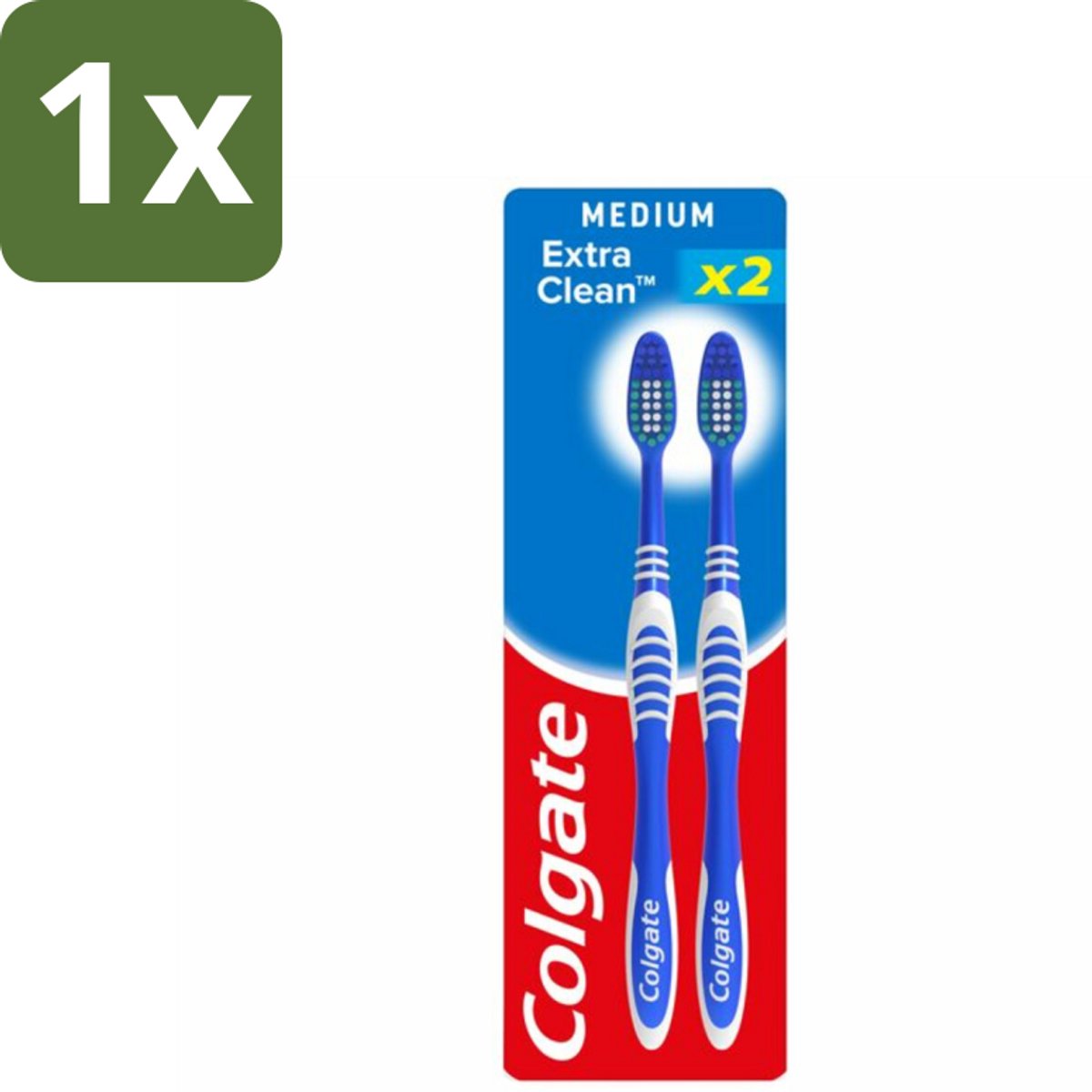 1 x Colgate - Tandenborstels - Extra Clean Duo - Medium - 2 borstels - Tandenborstel - Mondhygiëne - Reiniging - Tongreiniger - Frisse Adem
