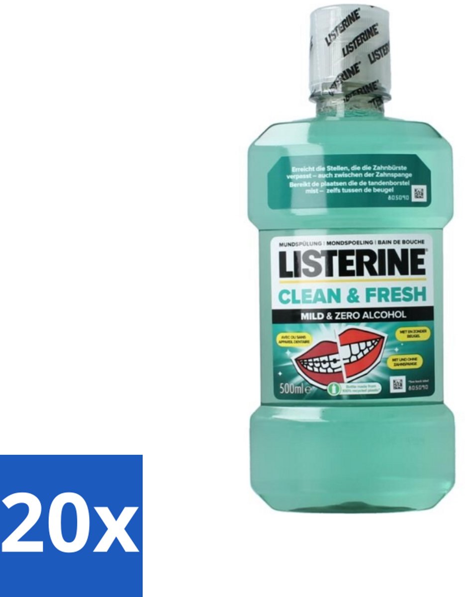Listerine – Mondwater – Clean & Fresh – Zonder alcohol – 500 ml - Bulkverpakking - 20 stuks