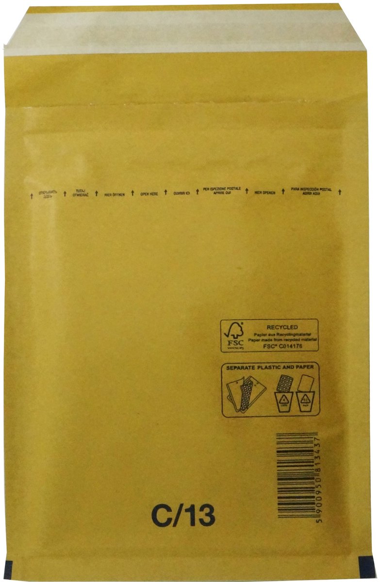 Luchtkussen enveloppen A5 - 13/C - 225 x 170 mm - 10 stuks - HK zelfklevend met plakstrip - Bruin - Netuno