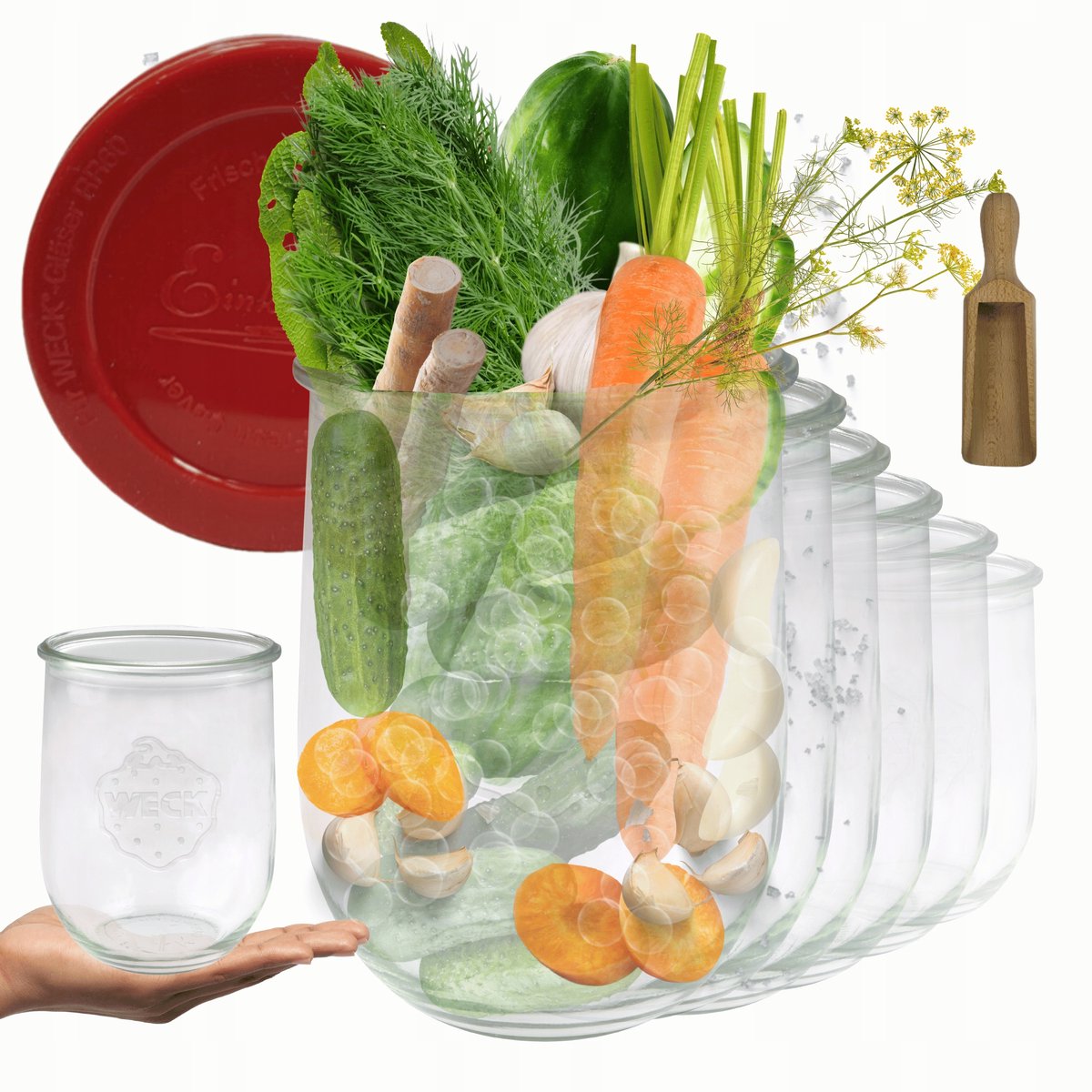 Weck Glazen Potten 1062ml met Siliconen Deksel & Maatbeker - Set van 6