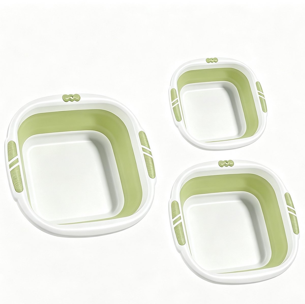 3-delige set - Opvouwbare wasbak - Draagbare wasbak - Reis/Buiten - Kinderwasbak - Wasbak voor studentenkamers - Plastic huishoudwasbak - 26/32/39 cm - Groen/Wit