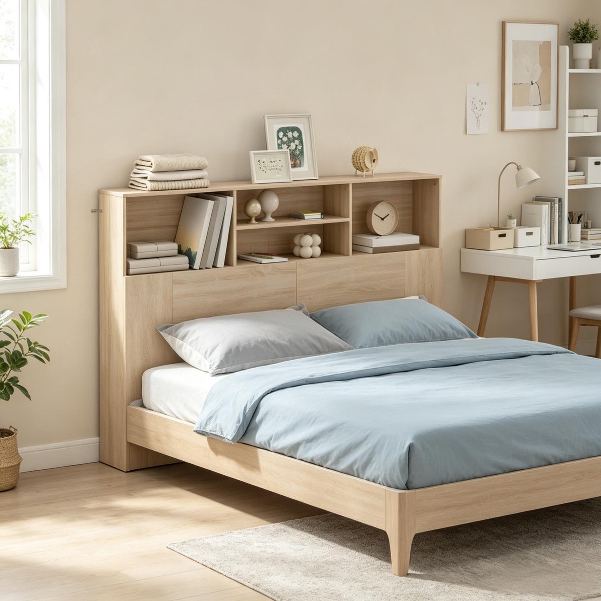 Kinderbed, Bedhoofdeinde met opbergruimte voor bed 140 cm, bedaccessoires hoofdeinde met 4 open vakken (alleen met hoofdplaat)