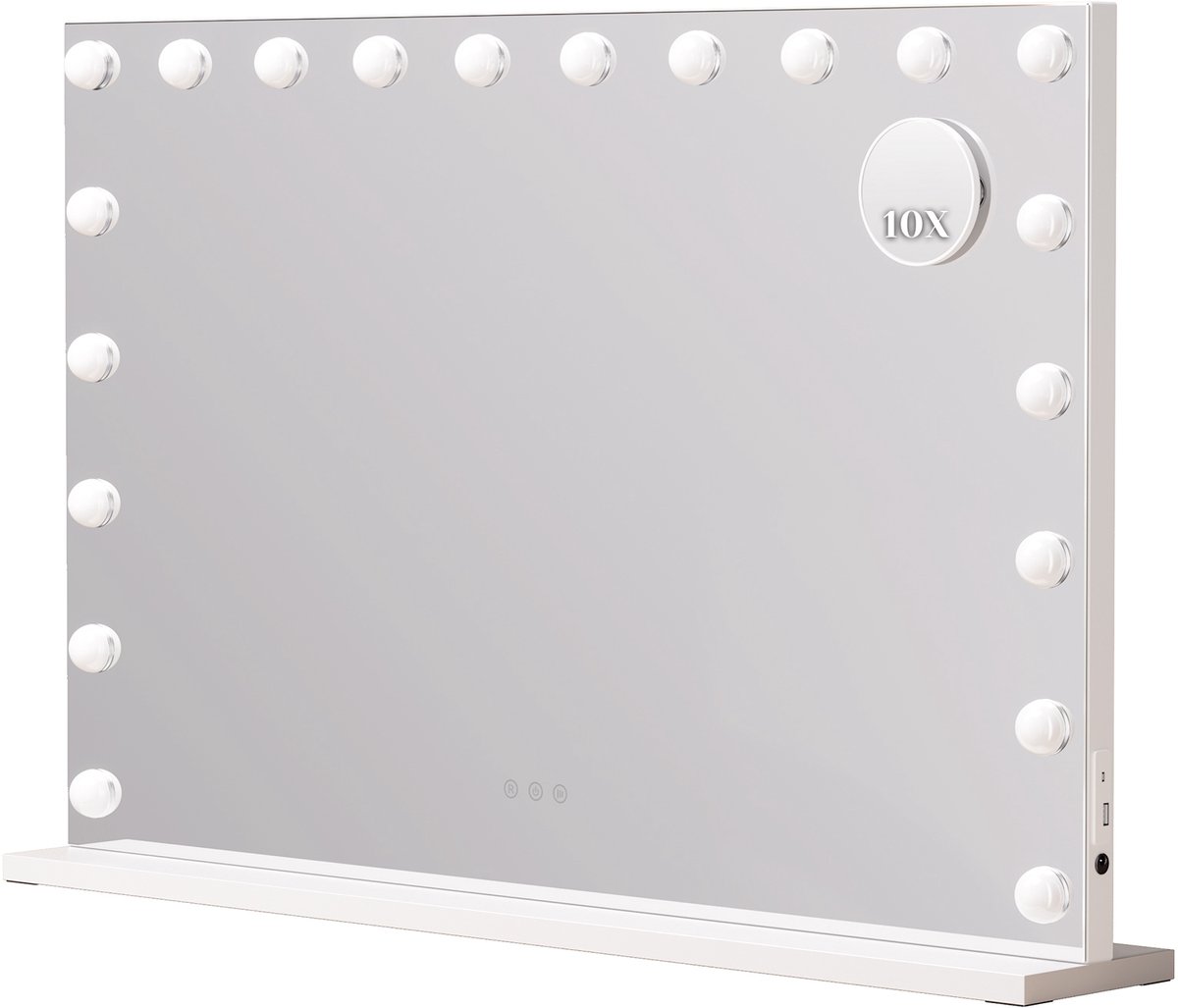 Auralum MAX Hollywood Spiegel 90x60CM - 20x Led Lampen - USB + Type-C Oplaadpoort - 10x Vergroting - 3 lichtstanden - Dimbaar - Smart Touch - hollywood spiegel met verlichting - Spiegel met verlichting - Make Up Spiegel - Visagie spiegel