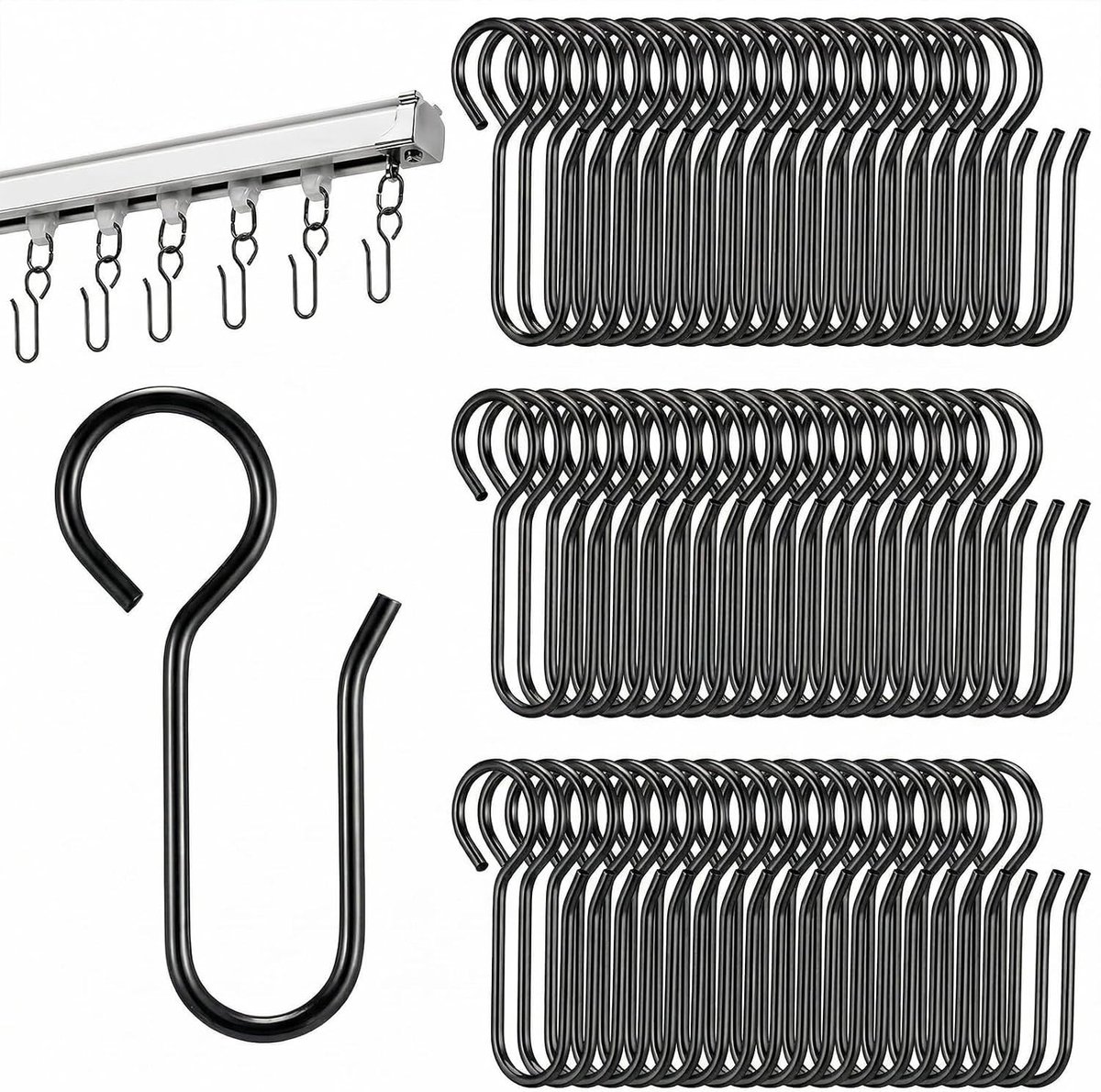 Gordijn runners voor u rail - Gordijnhaken - Zilver - 35 x 18 mm - Roestvrij Staal - Voor Gordijnen, Deurgordijnen en Douchegordijnen