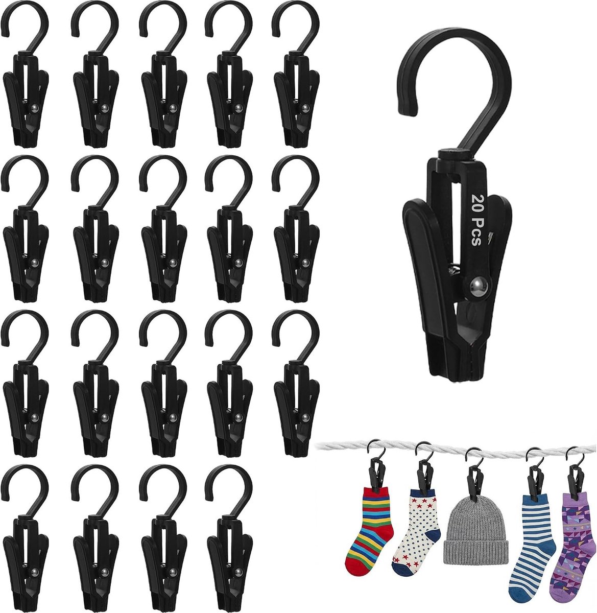 Knijphangers - Zwart - 10,2 cm - 360° draaibaar - Voor Buitengebruik