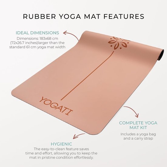 Fitnesmat - Bruin - 186 x 68 cm - Antislip Met Lijnen - Voor Yoga en Pilates — afbeelding 3