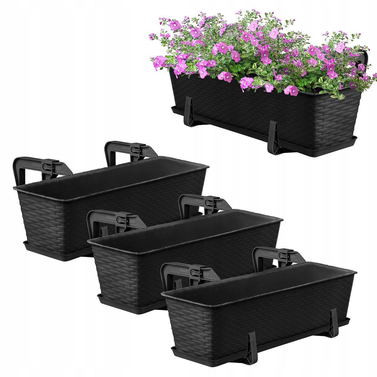 3x Antraciet Balkonbakken 60cm met Ophangbeugels