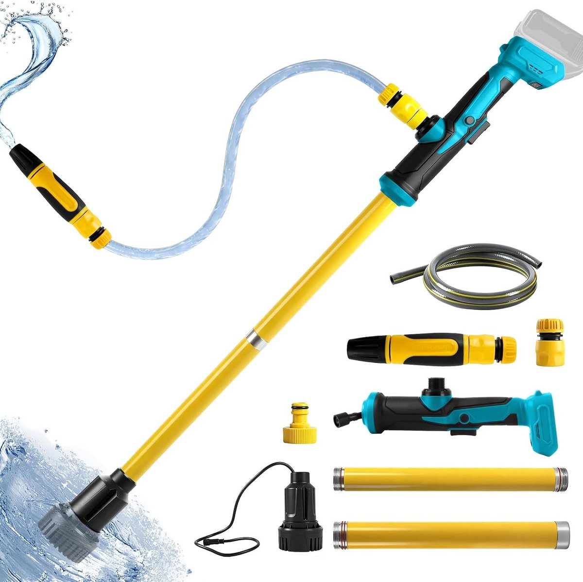 Regentonpomp op accu - Grijs - Draadloos - 90L/min Afvoer - Voor Tuin en Vijver