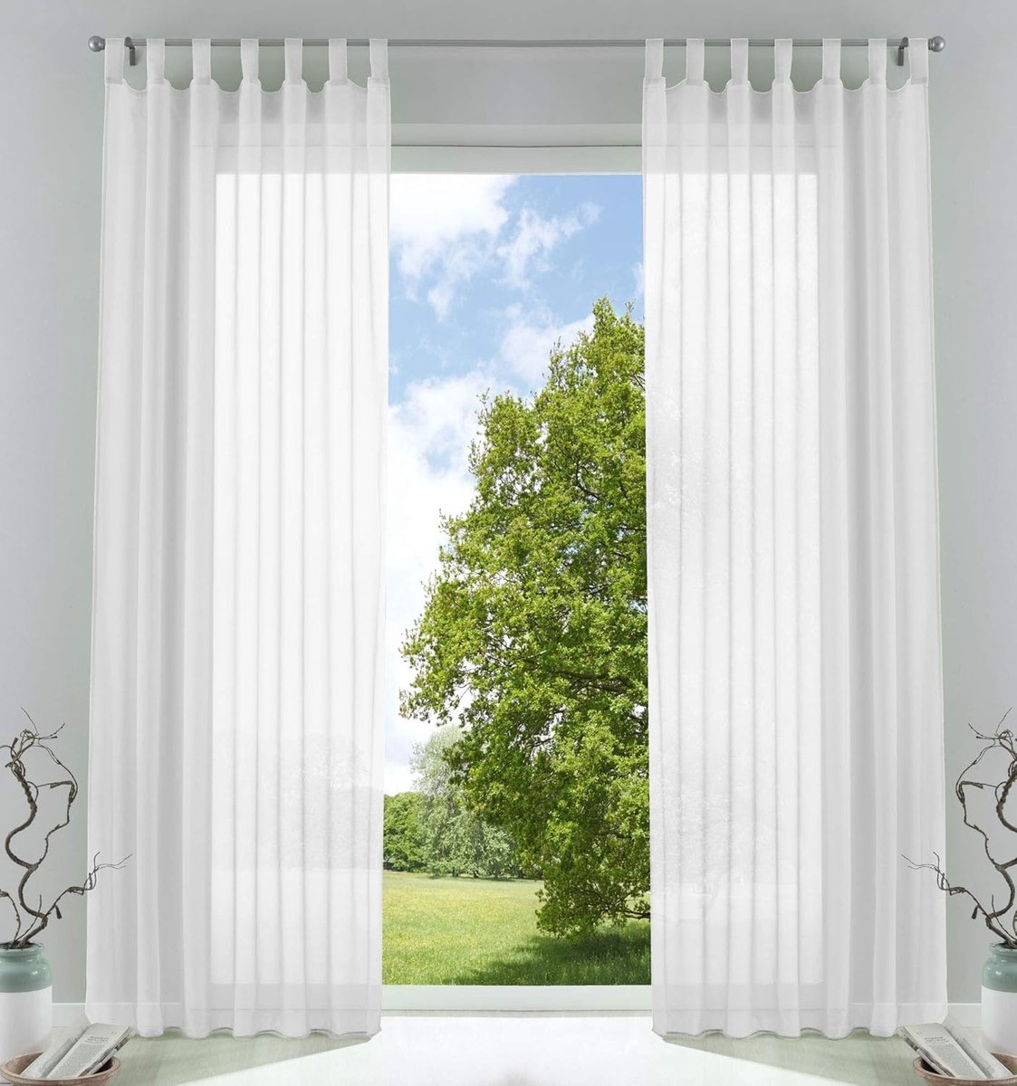 Vitrages kant en klaar plooiband - Wit - 225 x 140 cm - Transparant - Voor Woonkamer
