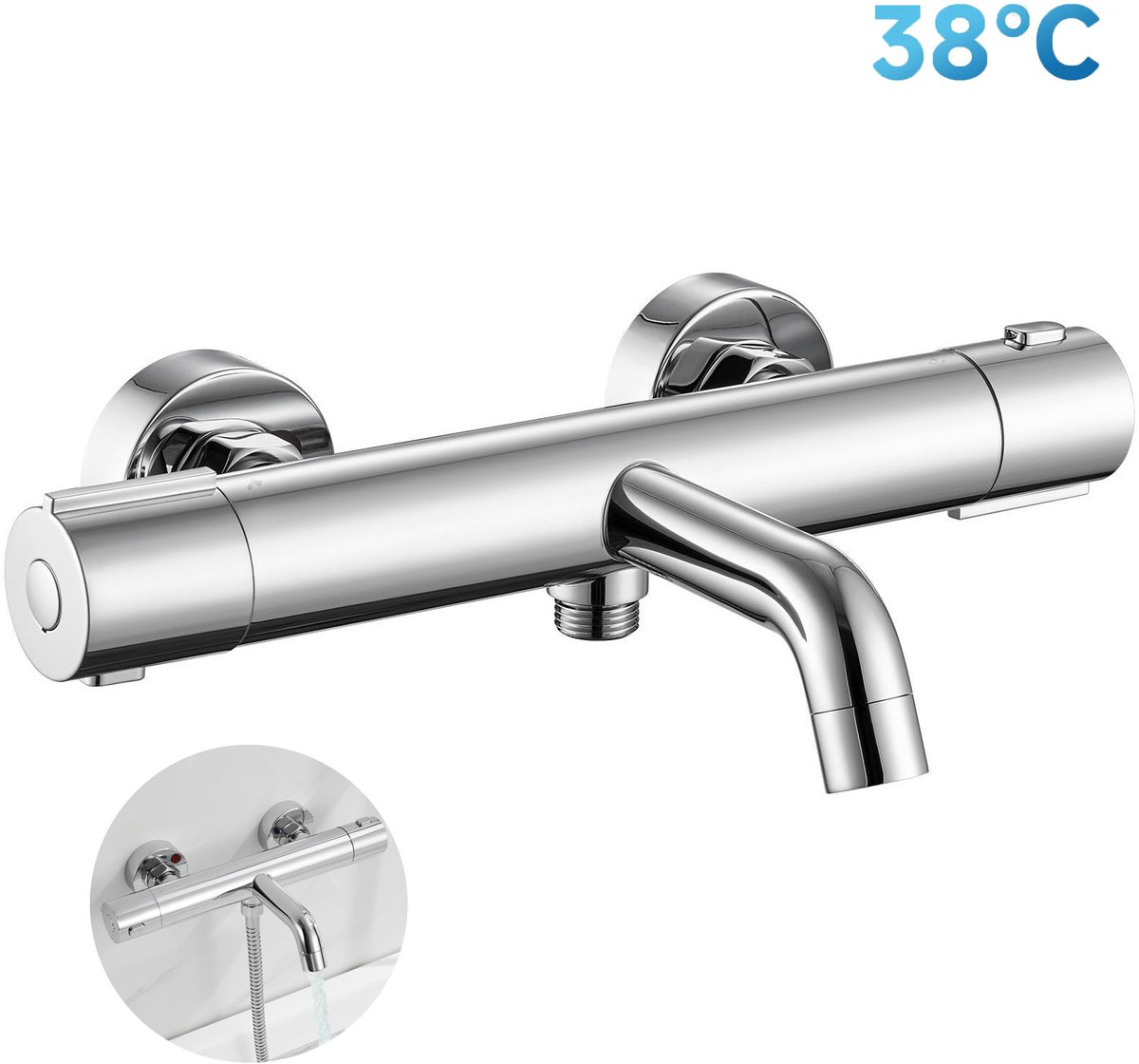 Auralum Max Themostatische Badkraan - 15 cm - Met CoolTouch technologie - Inclusief koppelingen - Thermostatische Douchekraan - Waterbesparend - Chroom
