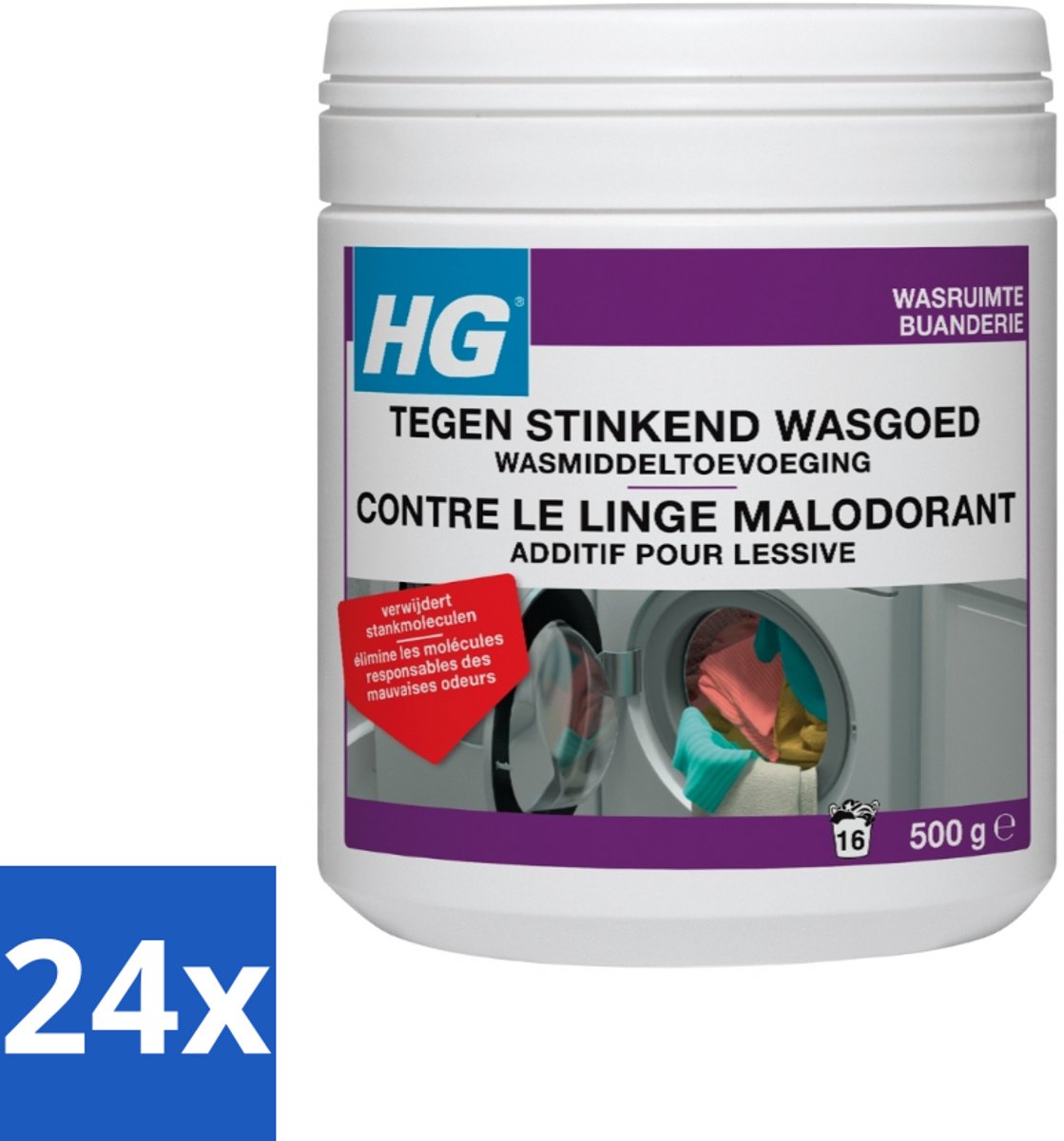24 x HG Tegen Stinkend Wasgoed Wasmiddeltoevoeging 500 gr - Wasmiddel Tegen Geur - Wasmiddel Voor Stinkende Was - Wasverfrisser - Wasmiddel Toevoeging - Wasgoed Geur Neutraliseren