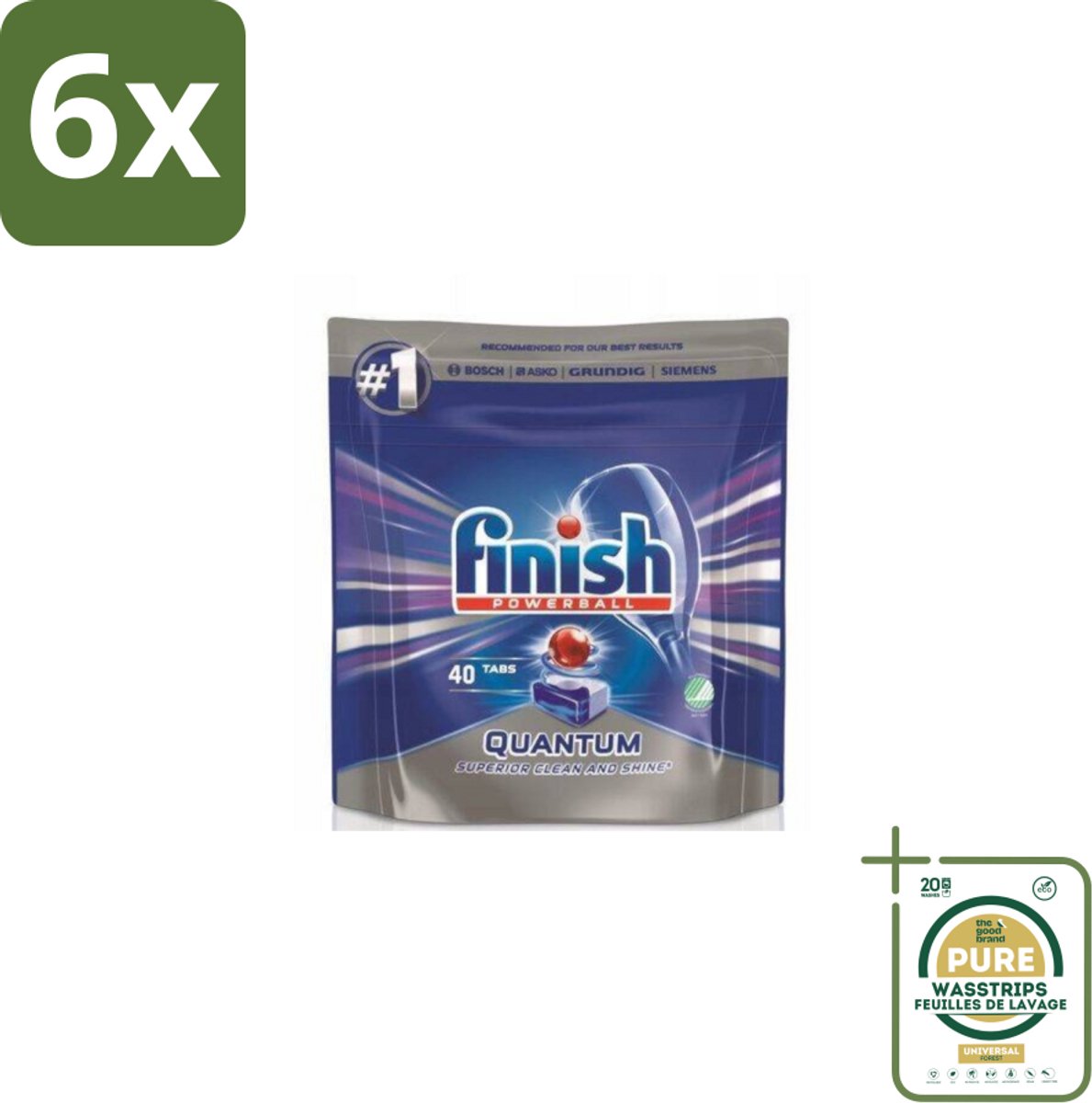 Finish – Vaatwastabletten – Quantum Regular – 40 Capsules - Voordeelverpakking - 6 stuks - Vaat reinigen - Vaatwasser tablet