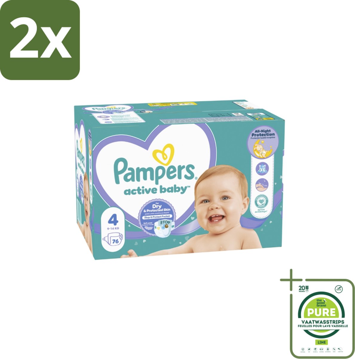 Pampers – Luiers – Baby Dry Maat 4 – 76 Luiers - Voordeelverpakking - 2 stuks - Baby droog luis - Baby droog luis 4