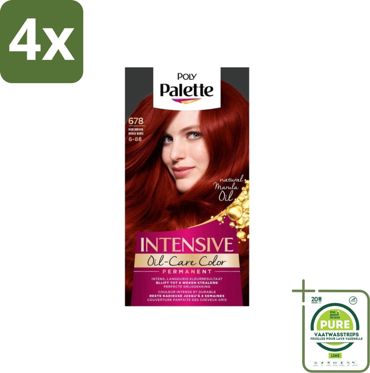 Poly Palette – Haarverf – 678 Robijnrood / 6-88 – 115 ml - Voordeelverpakking - 4 stuks - Robijnrood - Intens Rood