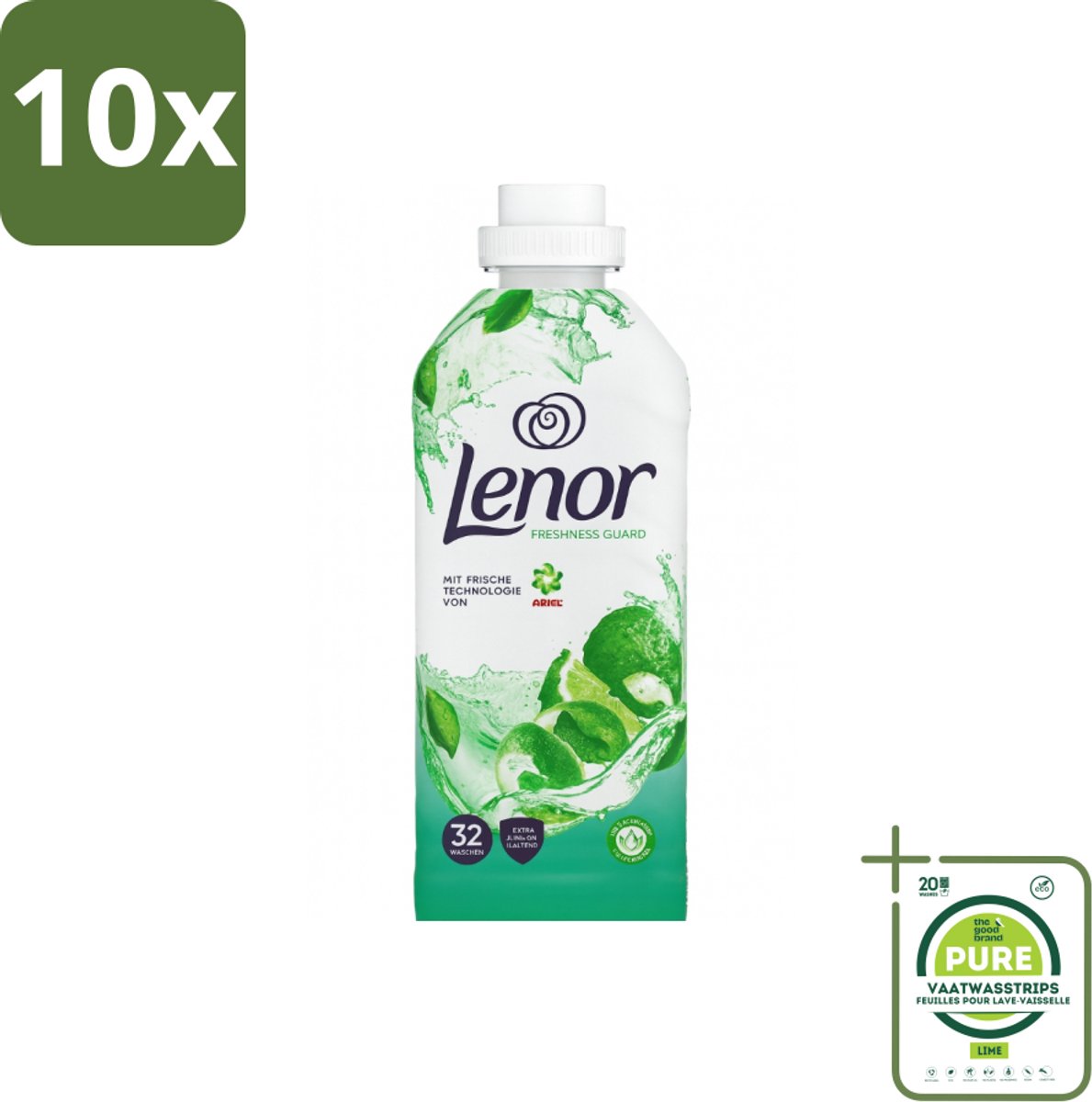 10 x Lenor – Wasverzachter – Freshness Guard – 32 Wasbeurten – 800 ml - Grootverpakking - Wasverzachter - Frisheid - Geur - Geurprofiel - Geurtjes