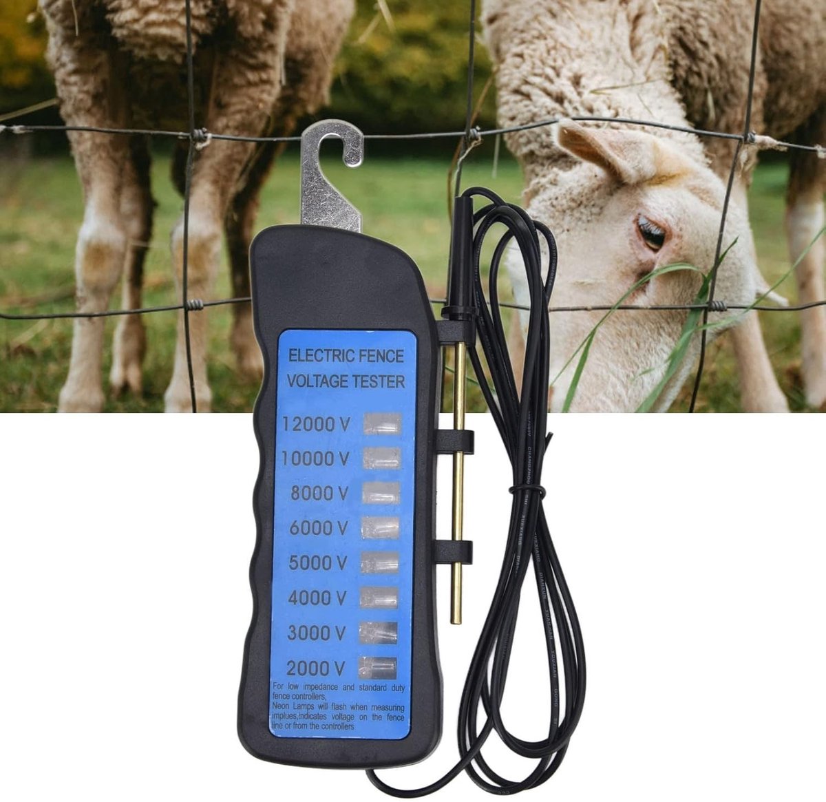 Contactloze Elektrische Omheining Tester tot 12000V, 8 Posities, Spanning Meting en Veiligheid