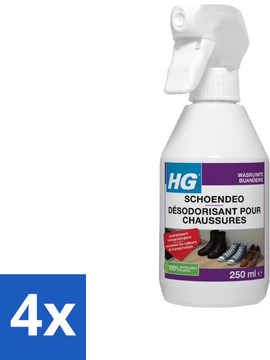 4 x HG Schoendeo 250 ml - Schoen Deo - Schoenen Neutraliseren - Schoenen Geur - Schoenen Fris - Transpiratiegeur