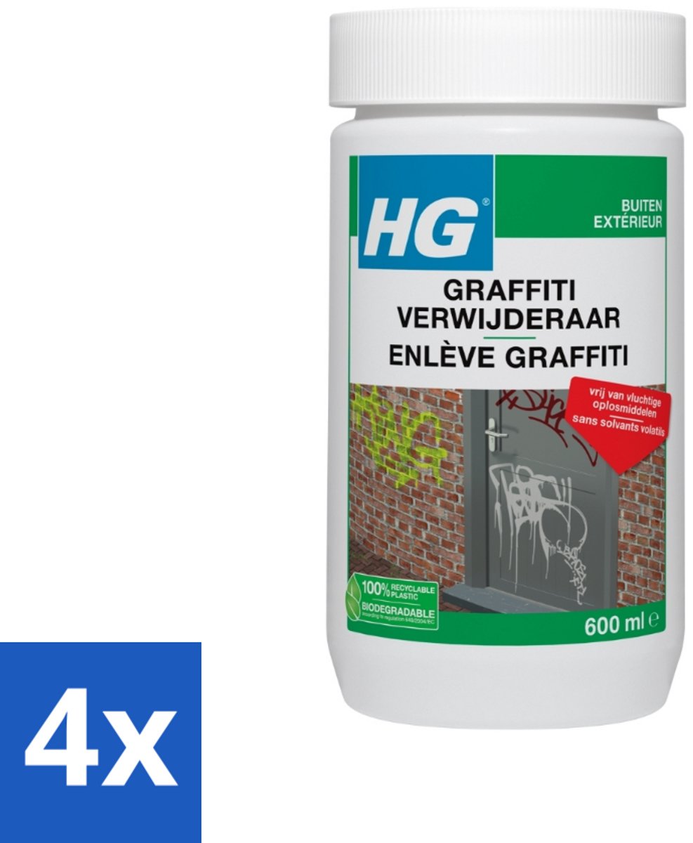 4 x HG - Graffitiverwijderaar - Voor Harde & Zachte Oppervlakken - 600 ml - Graffiti Verwijderaar - Verfverwijderaar - Graffiti Reiniger - Graffiti Verwijderen - Verf Verwijderen