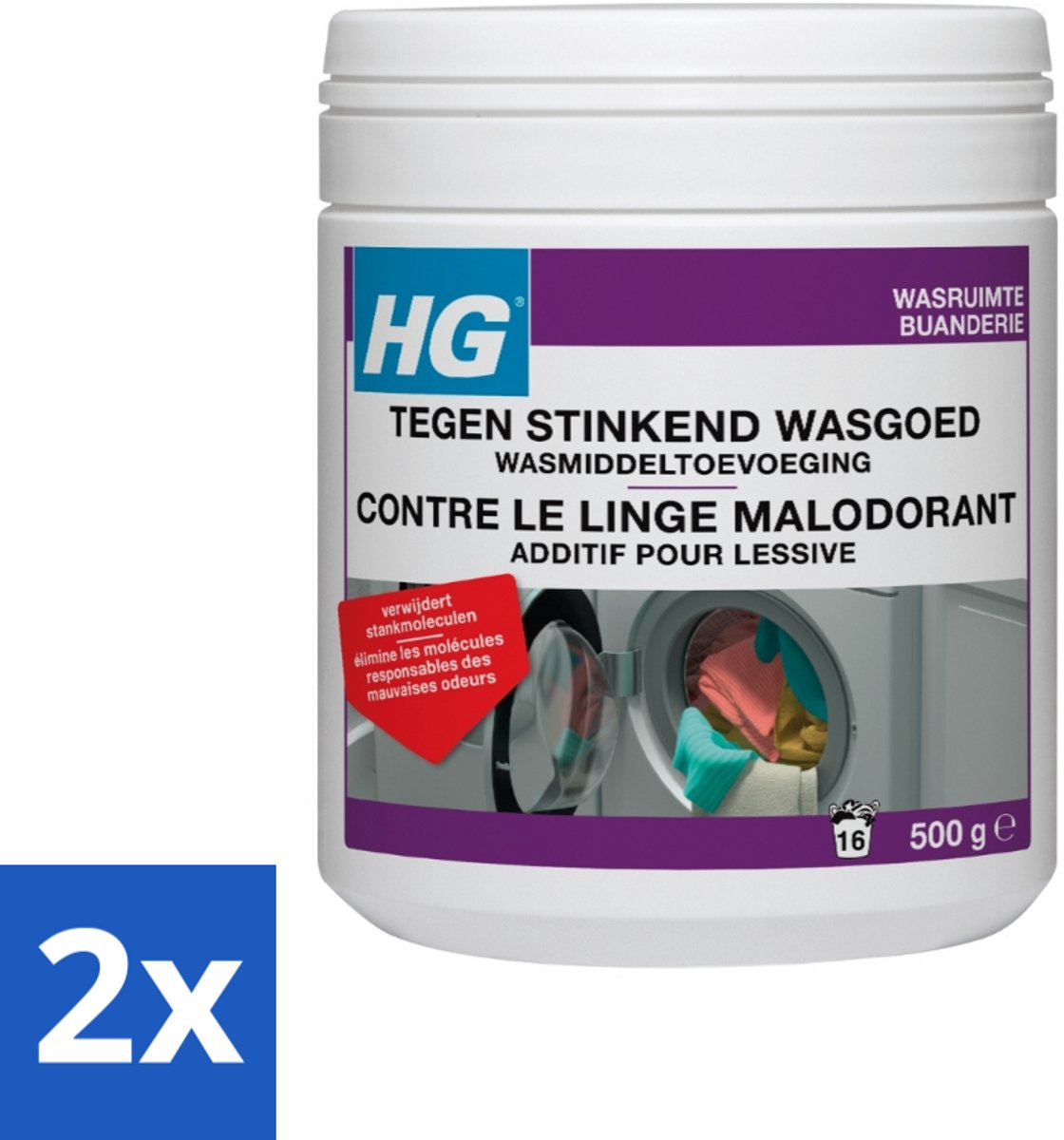 2 x HG Tegen Stinkend Wasgoed Wasmiddeltoevoeging 500 gr - Wasmiddel Tegen Geur - Wasmiddel Voor Stinkende Was - Wasverfrisser - Wasmiddel Toevoeging - Wasgoed Geur Neutraliseren
