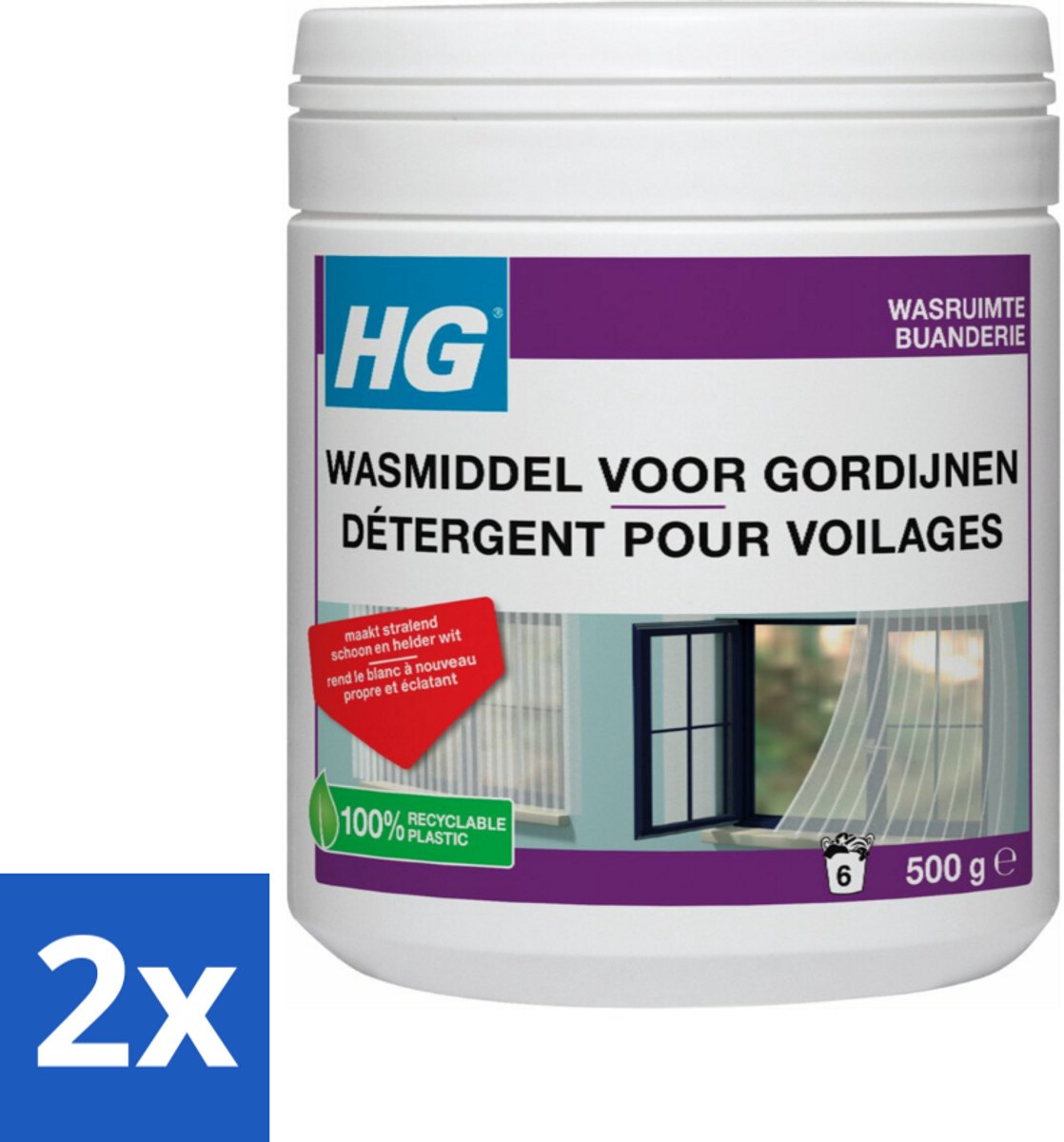 2 x HG Wasmiddel Voor Gordijnen 500 gr - Wasmiddel Vitrage - Vitrage Schoonmaken - Rookvlekken Verwijderen - Stofvlekken Verwijderen - Wasmiddel Voor Wasmachine