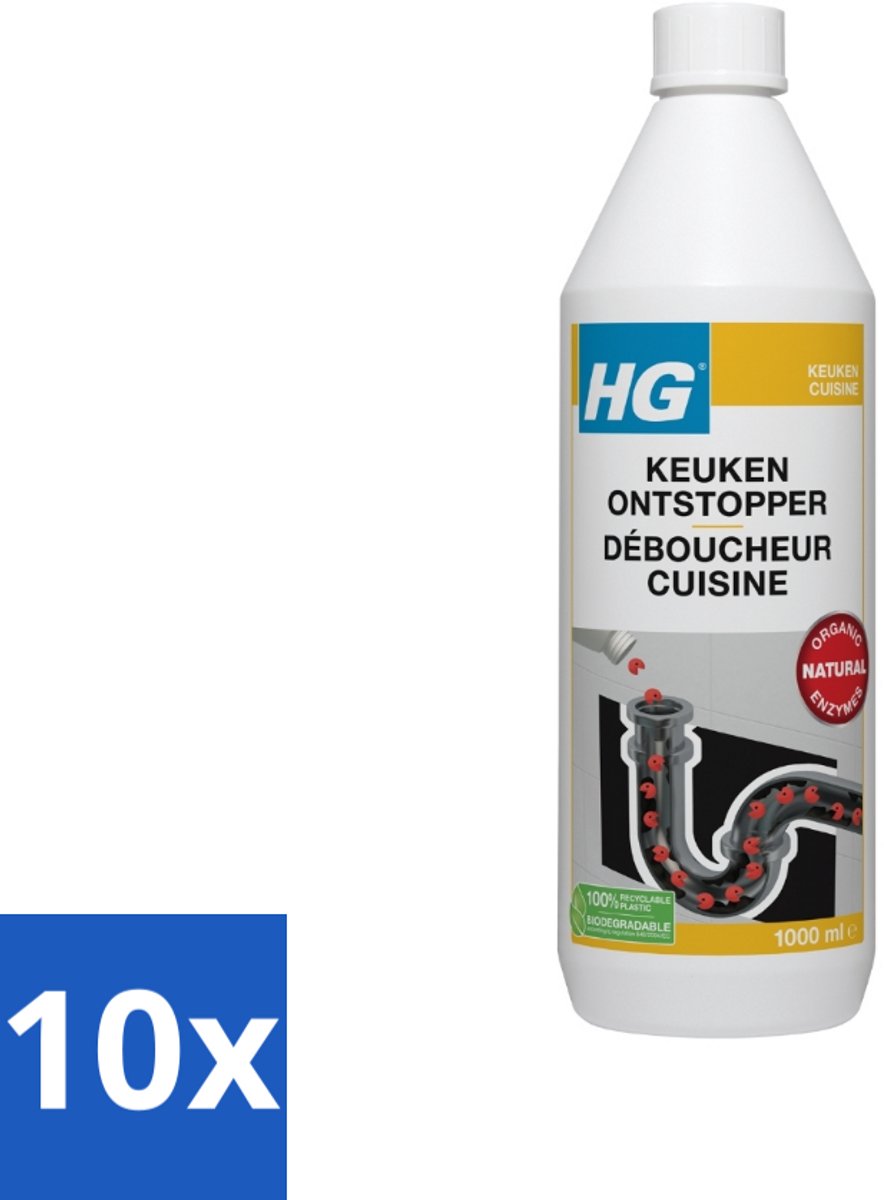 10 x HG Keukenontstopper 1 liter - Keukenontstopper - Enzymen - Verstopping - Gootsteen - Etensresten