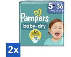 2 x Pampers – Luiers – Baby-Dry Maat 5+ (12-17 kg) – 36 Luiers - Baby-luiers - Droge Huid - Droge Luiers - Baby Droogheid - Droge Luier