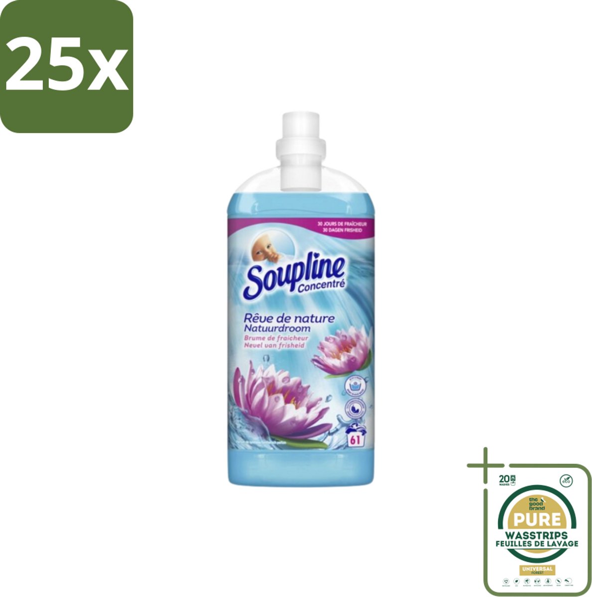25 x Soupline – Wasverzachter – Nevel van Frisheid – 1,35 L - Grootverpakking - Wasverzachter - Nevel Van Frisheid - Wasverzachter Nevel Van Frisheid - Wasverzachter Voor Kleding - Wasverzachter Voor Beddengoed