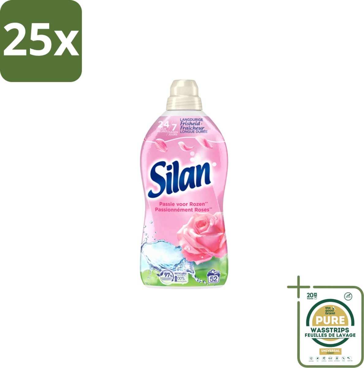 25 x Silan – Wasverzachter – Classic Pink Passie voor Rozen – 1144 ml - Grootverpakking - Wasverzachter - Roze Geur - Wasgoed Verzachter - Kleding Verzachter - Statische Elektriciteit