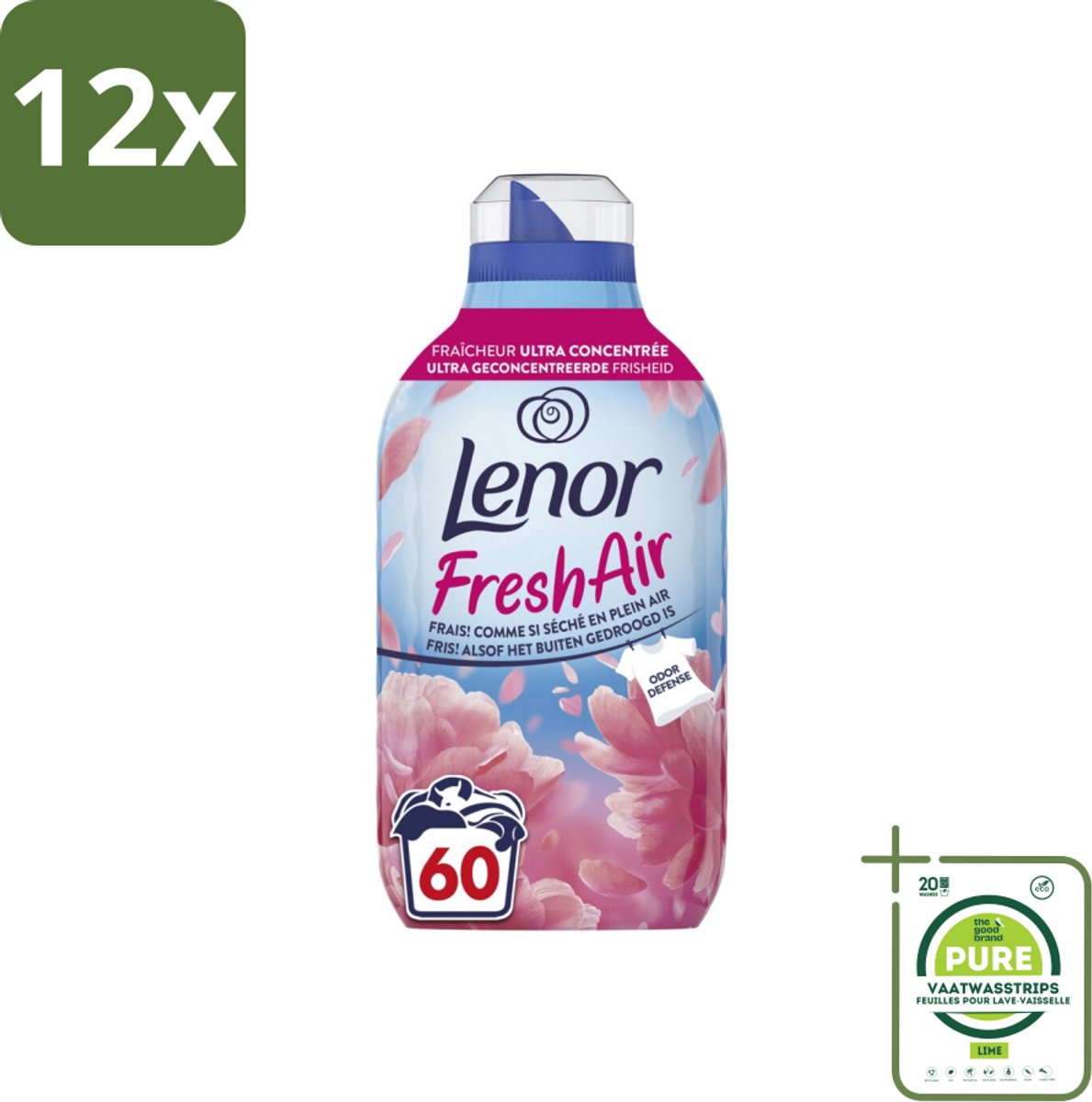 Lenor – Wasverzachter – Bloesem – 60 Wasbeurten – 840 ml - Voordeelverpakking - 12 stuks - Wasverzachter - Buitenluchtfrisheid