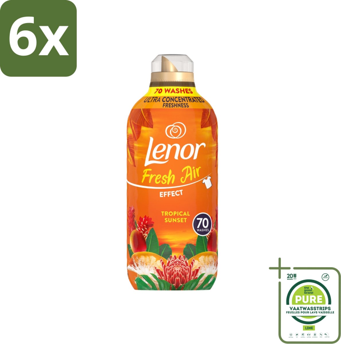 Lenor – Wasverzachter – Tropical Sunset – 70 Wasbeurten – 980 ml - Voordeelverpakking - 6 stuks - Wasverzachter - Frisse geur