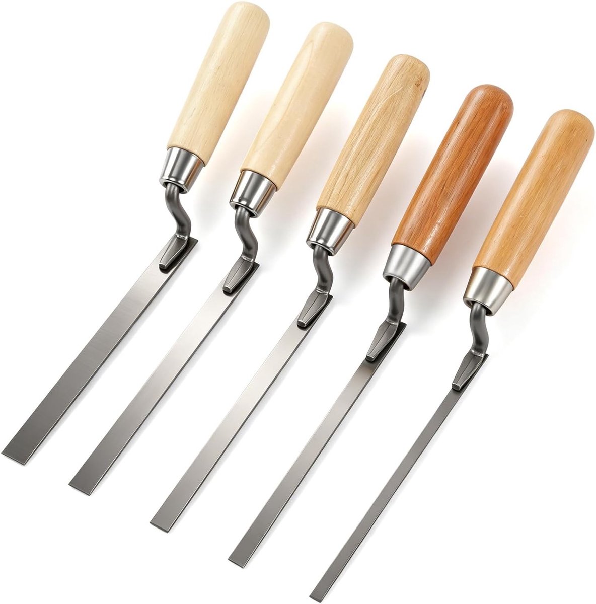 Set van 5 Rvs Fugenkellen met Houten Handvat voor Baksteenvoegen en Afwerking, Diverse Maten van 0.236 tot 0.472 mm