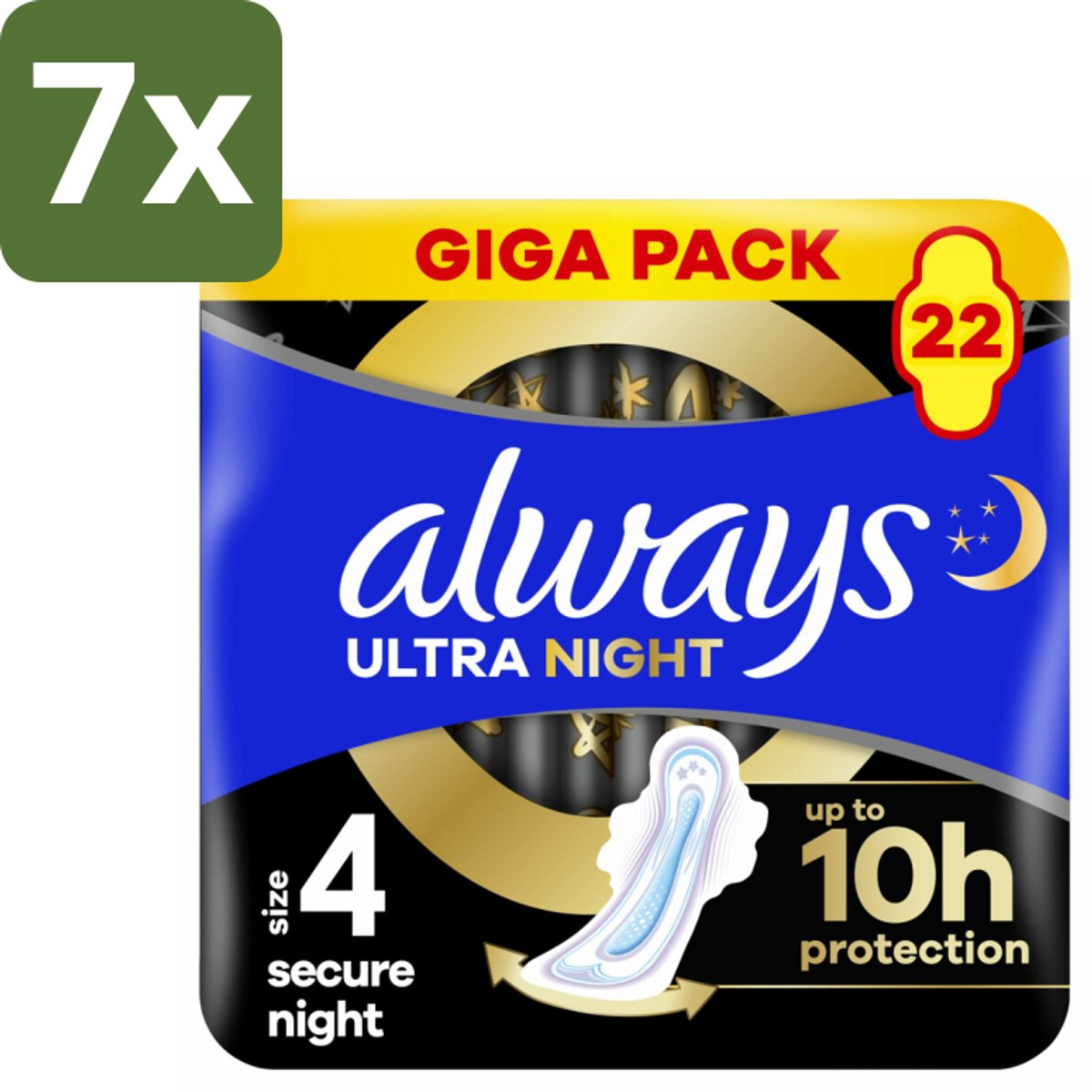 Always – Maandverband – Ultra Secure Night – 22 stuks per verpakking - Bulkverpakking - 7 stuks