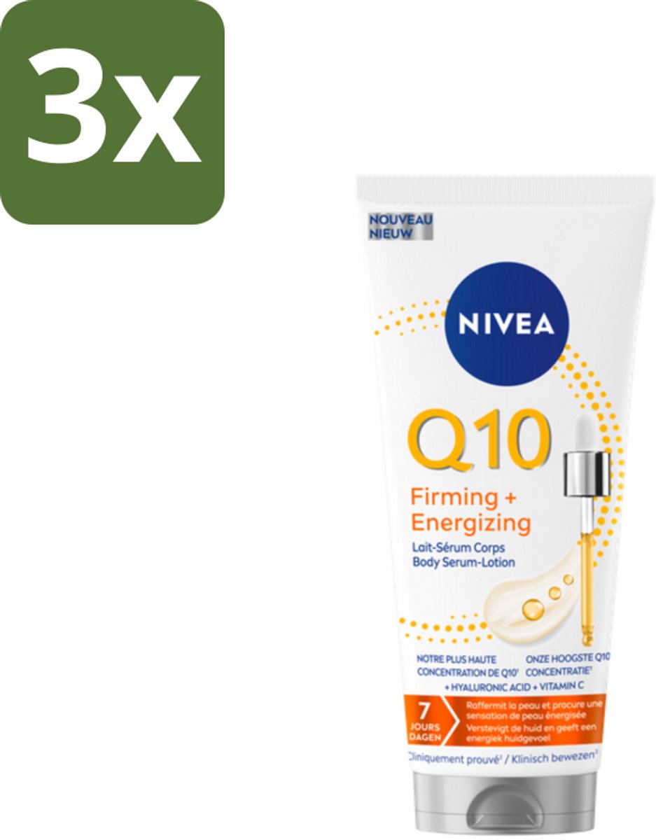 NIVEA – Body Serum-Lotion – Q10 Verstevigend – 200 ml - Bulkverpakking - 3 stuks