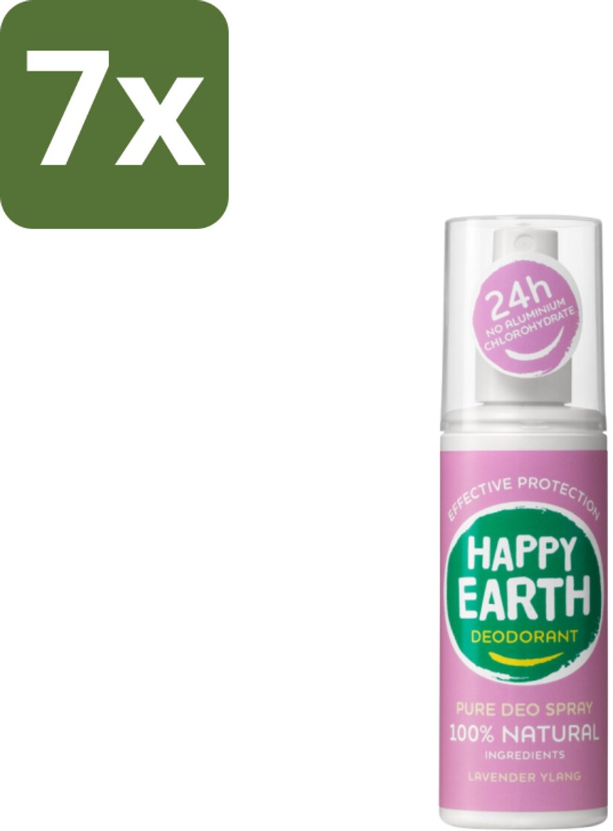 Happy Earth – Deodorant Spray – 100% Natuurlijk Lavender Ylang – 100 ml - Bulkverpakking - 7 stuks