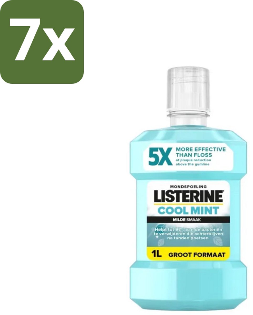 Listerine – Mondwater – Cool Mint – Milde smaak zonder alcohol – 1 liter - Bulkverpakking - 7 stuks