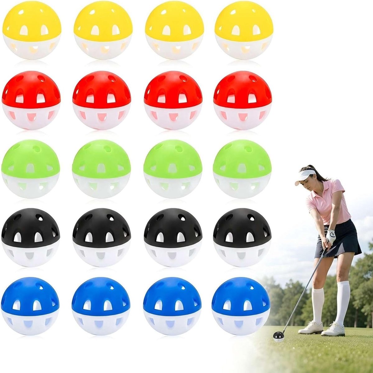 Kleurige Golf Oefenballen, 20 Stuks EVA Golfballen voor Binnen en Tuin, Hoge Zichtbaarheid, Realistisch Gevoel voor Beginners en Hobby Golfers, Ideaal voor Training en Verbetering