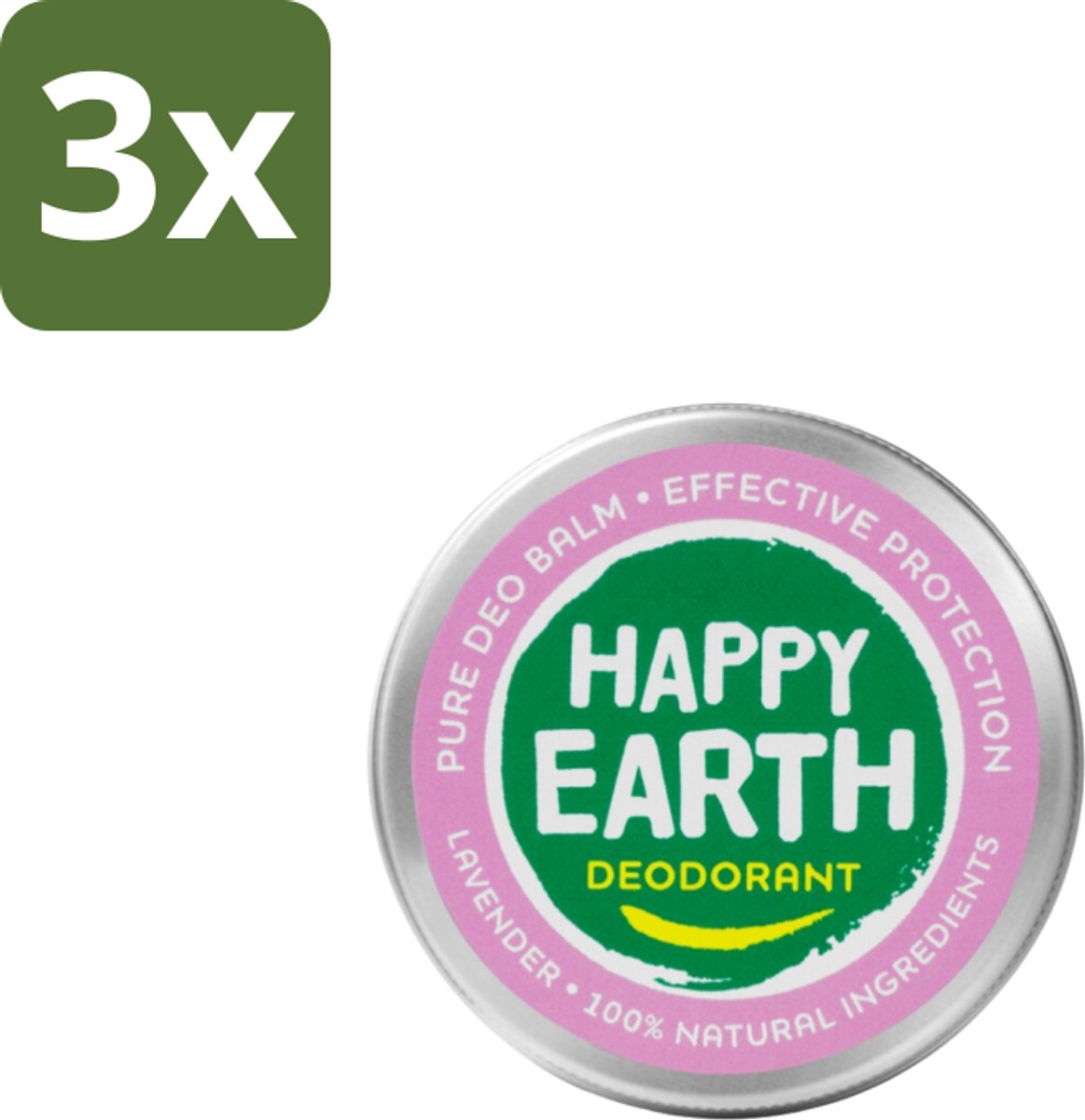 Happy Earth – Deodorant Balm – 100% Natuurlijk Lavender – 45 g - Bulkverpakking - 3 stuks