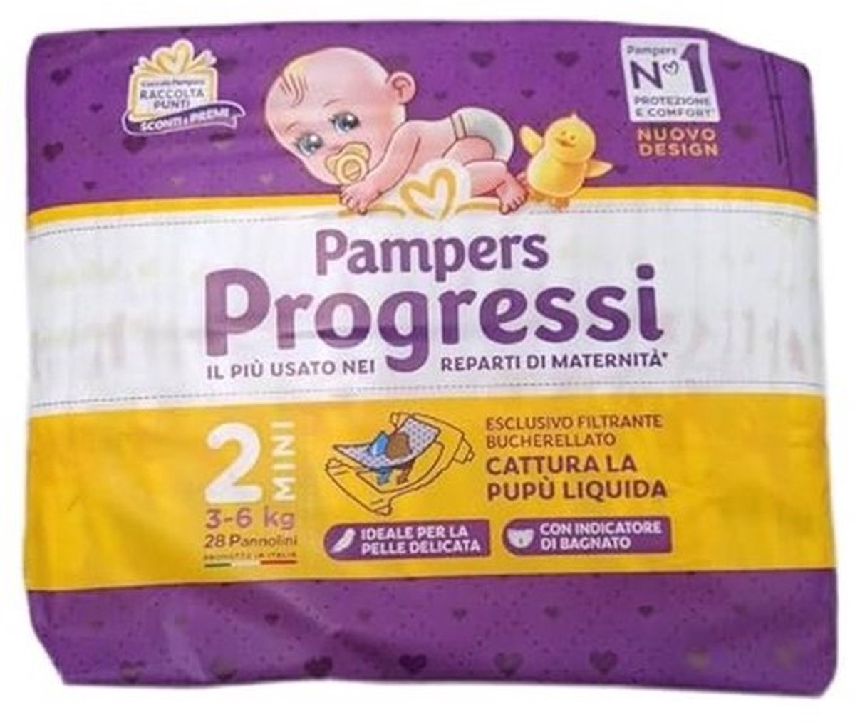 Pampers Progressi Mini + 500 extra knuffelstrips, maat 2 (3-6 kg), 112 luiers (voorraad)