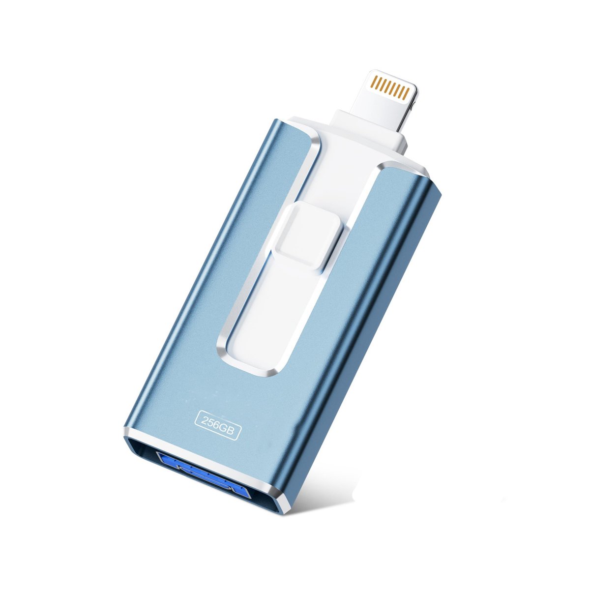 carmdering - 4-in-1 USB Flash Drive 256GB – Snelle USB-stick met Meerdere Interfaces – Externe Opslag voor Foto’s, Video’s en Bestanden – Plug & Play voor Telefoon, Tablet en Computer-blauw